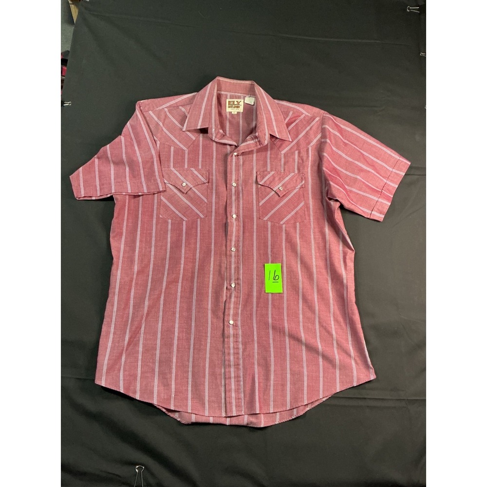 Mens Red Striped Short Sleeve Western Snap Button Up Shirt XL - Picture 2 of 6